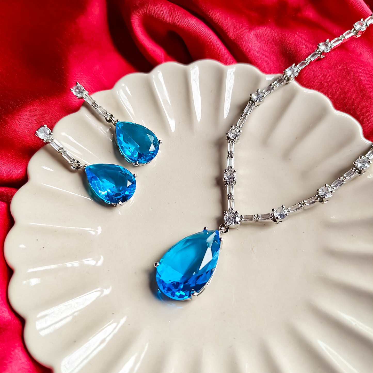 Sara Inspired AD Necklace Set- Aqua Blue