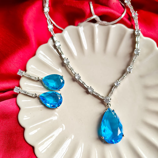 Sara Inspired AD Necklace Set- Aqua Blue