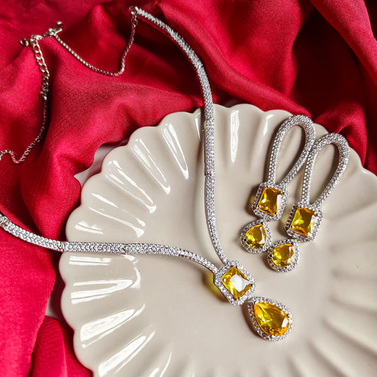 Deepika Inspired AD Necklace Set Crystal Yellow