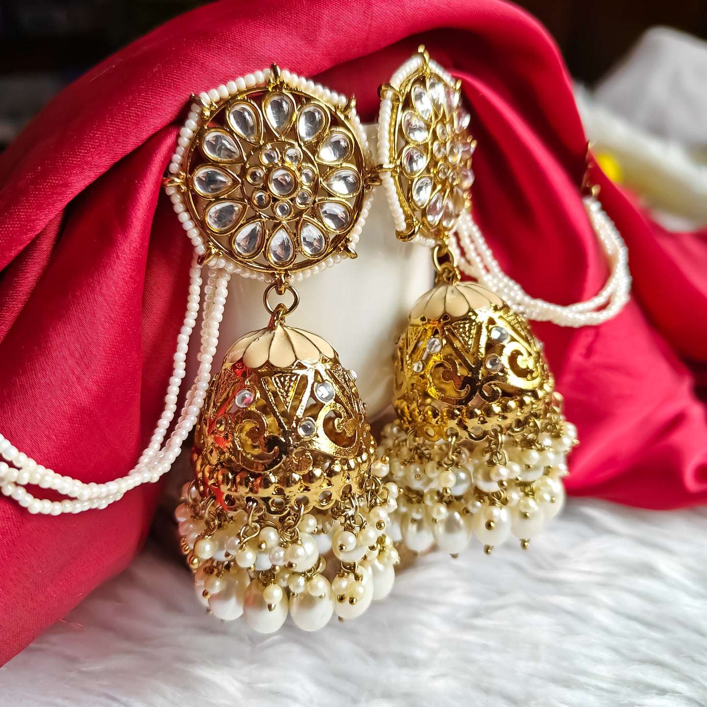Nalini Cutwork Jhumka Earrings with Sahara- Golden