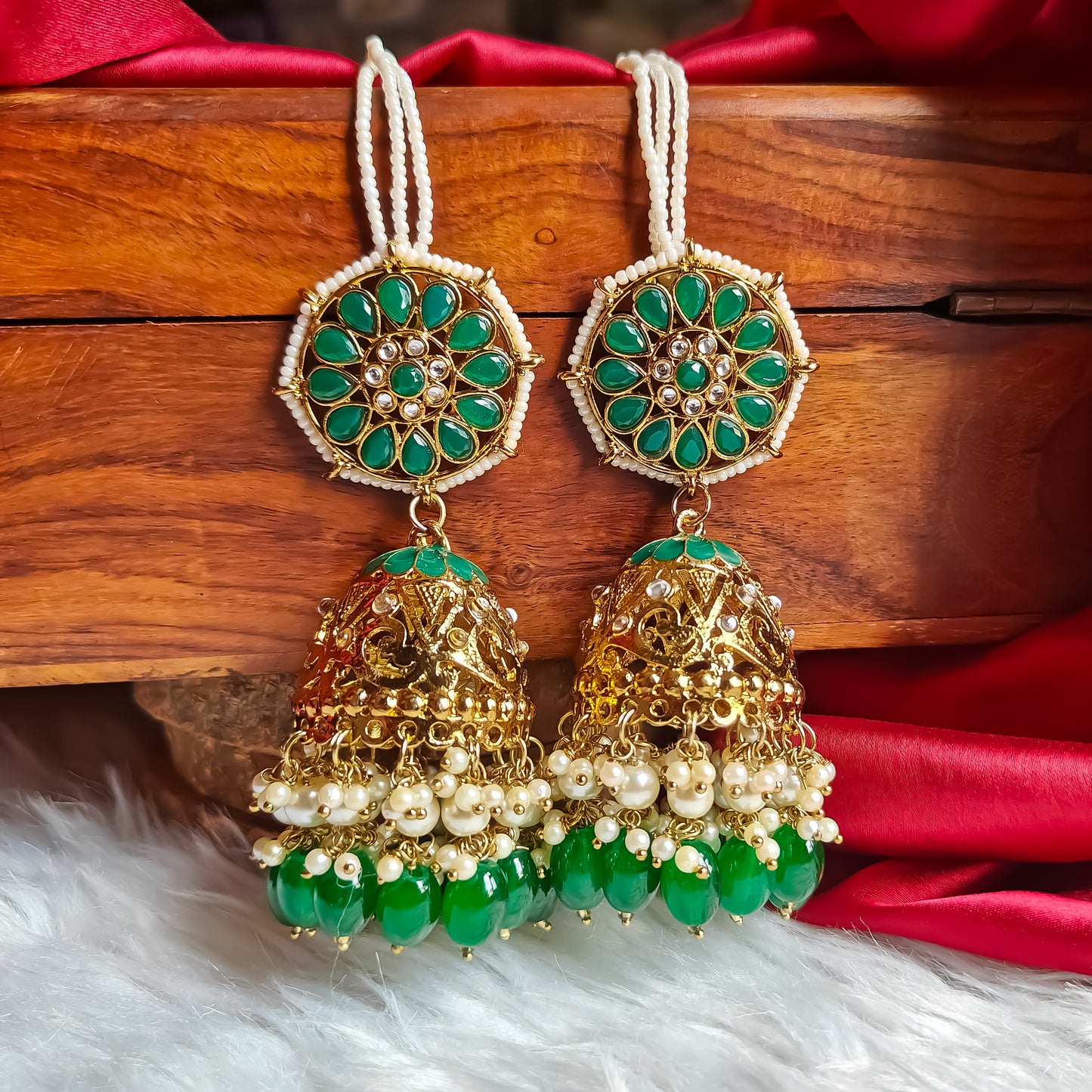 Nalini Cutwork Jhumka Earrings with Sahara- Green