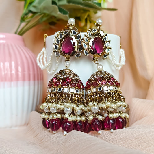 Shagun Jhumka Earrings  - Wine