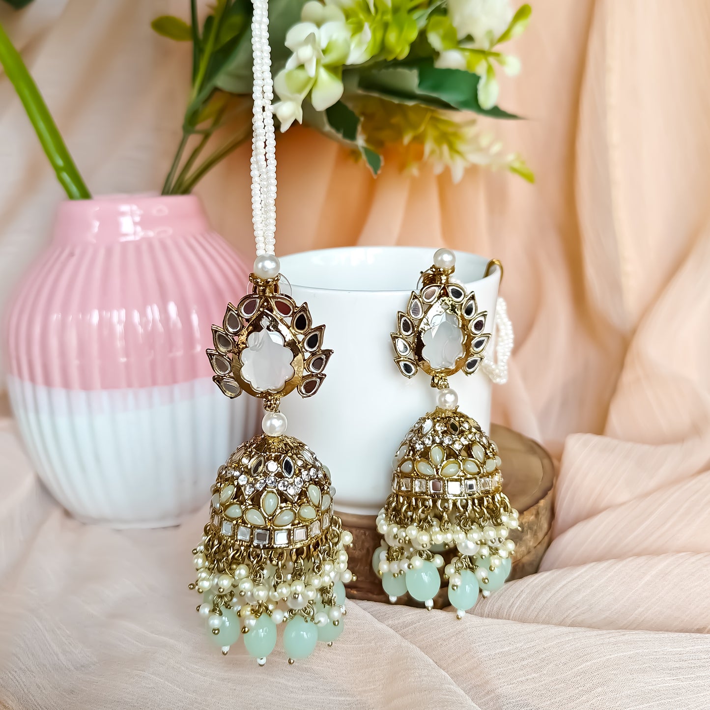 Shagun Jhumka Earrings  - Pista Green