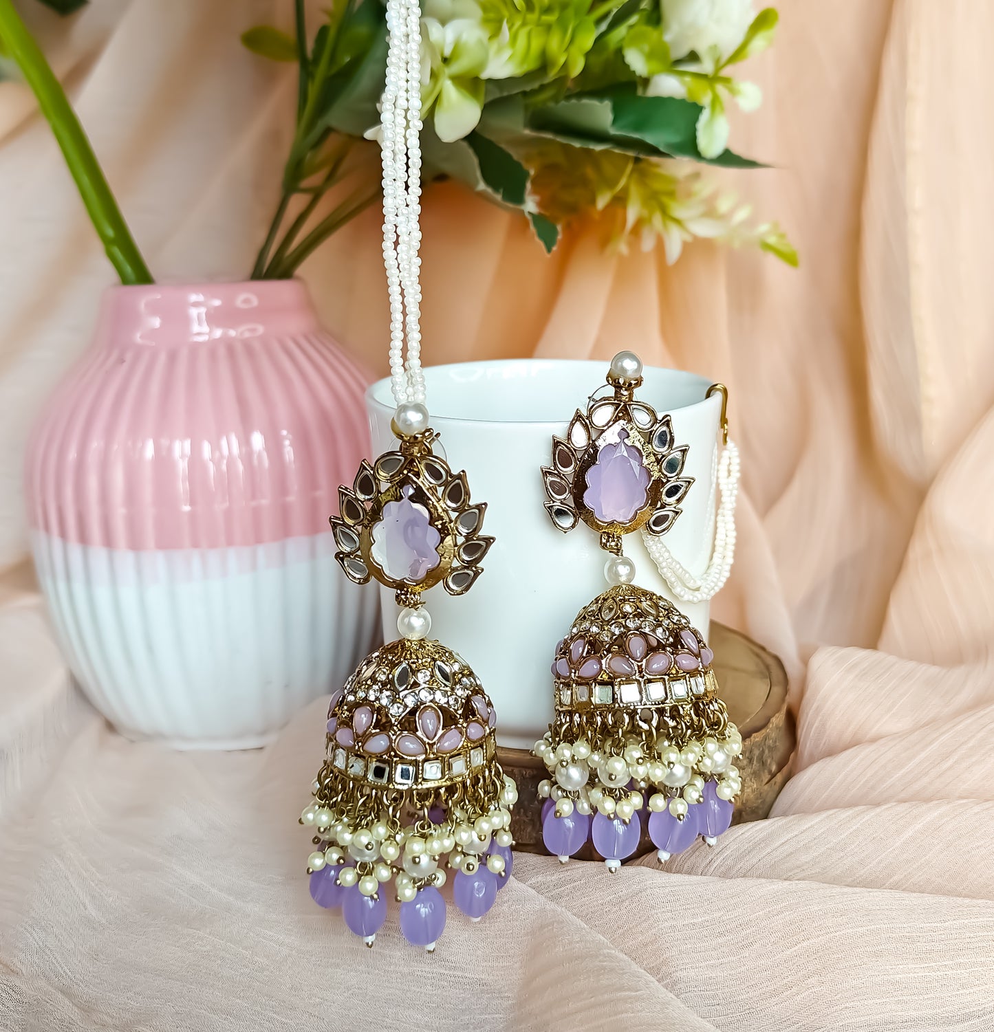 Shagun Jhumka Earrings  - Lavender