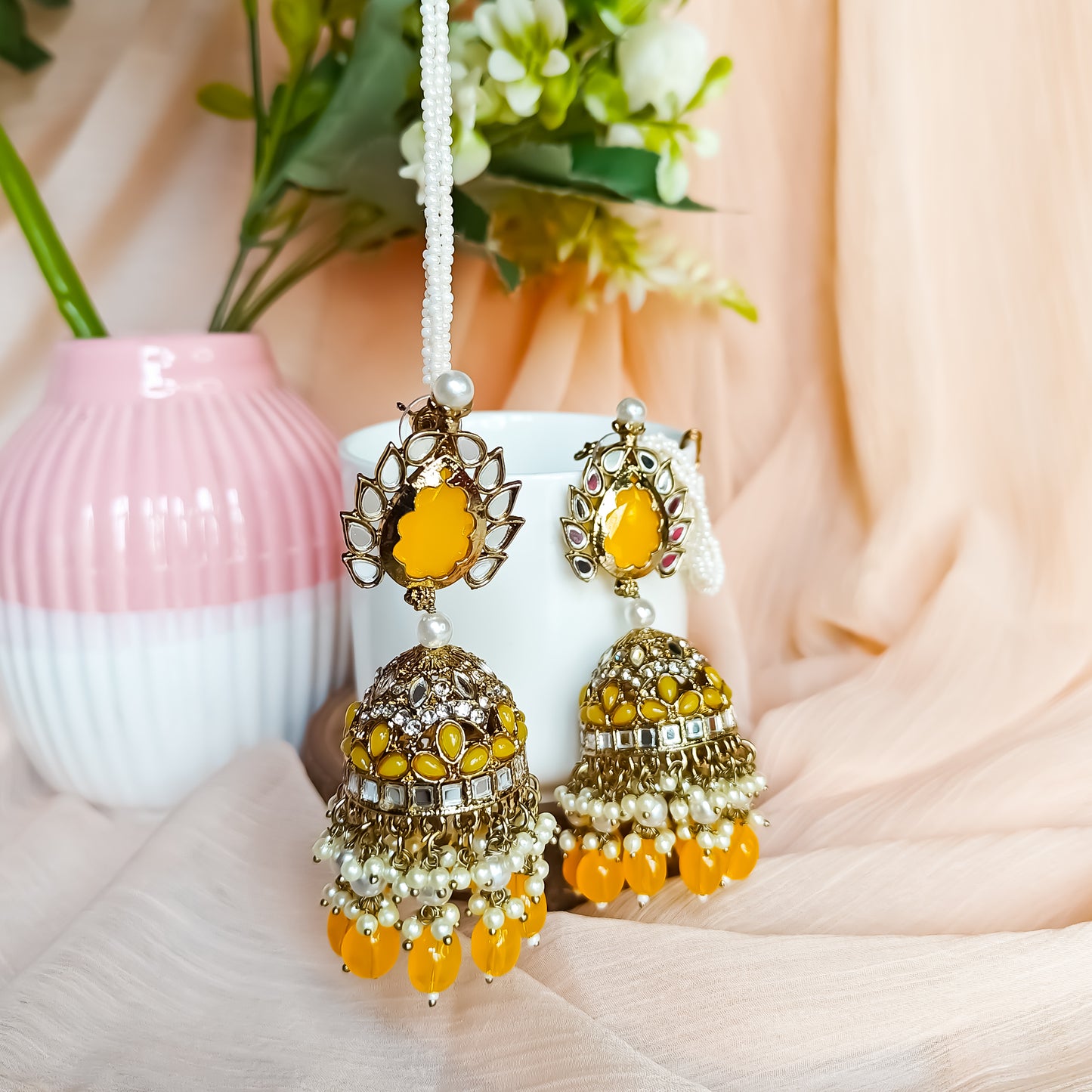 Shagun Jhumka Earrings  - Yellow