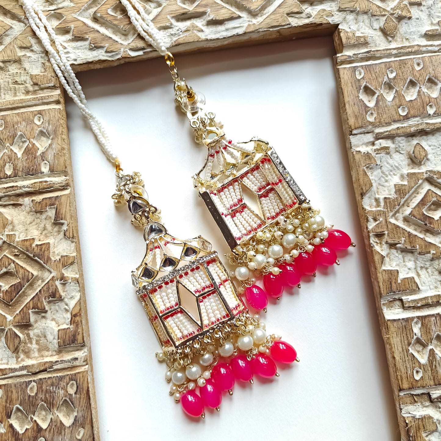 Jharokha chandbali Earrings -Ruby Red