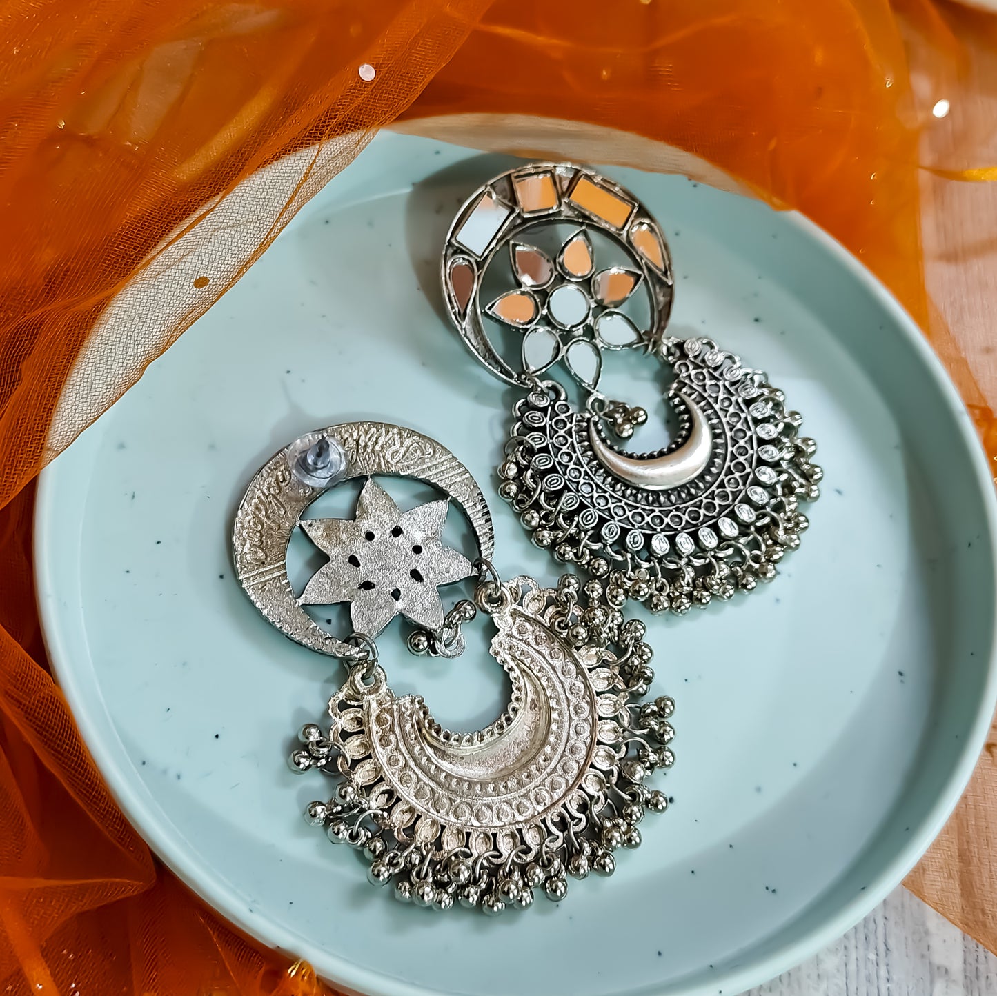 Seena Mirror Chandbali Earrings