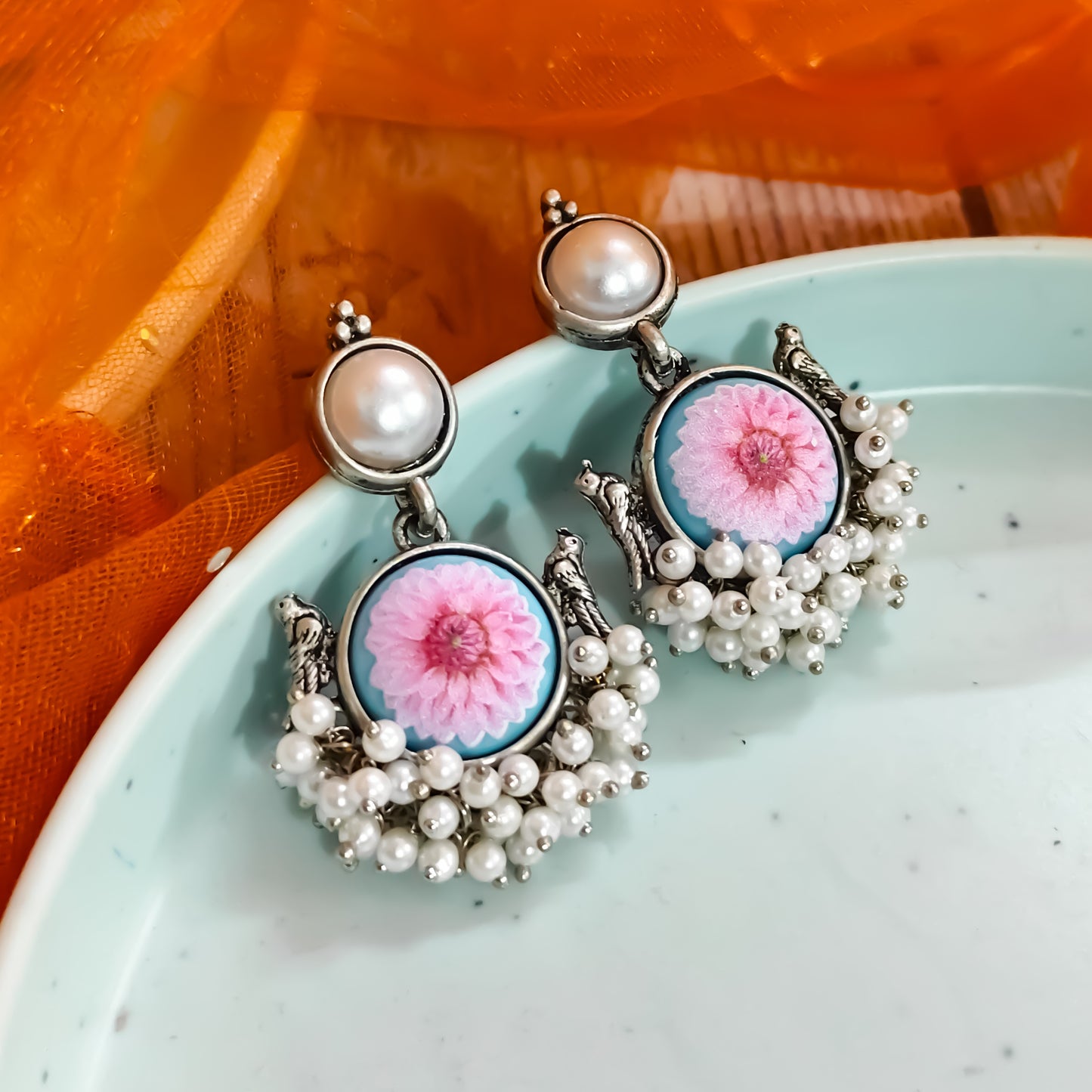 Floral Pearl Earring- Pink
