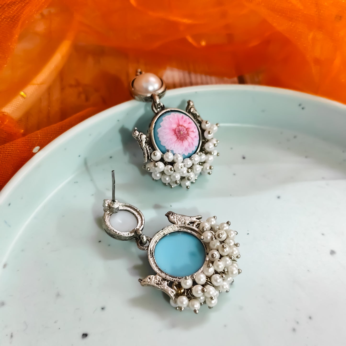 Floral Pearl Earring- Pink