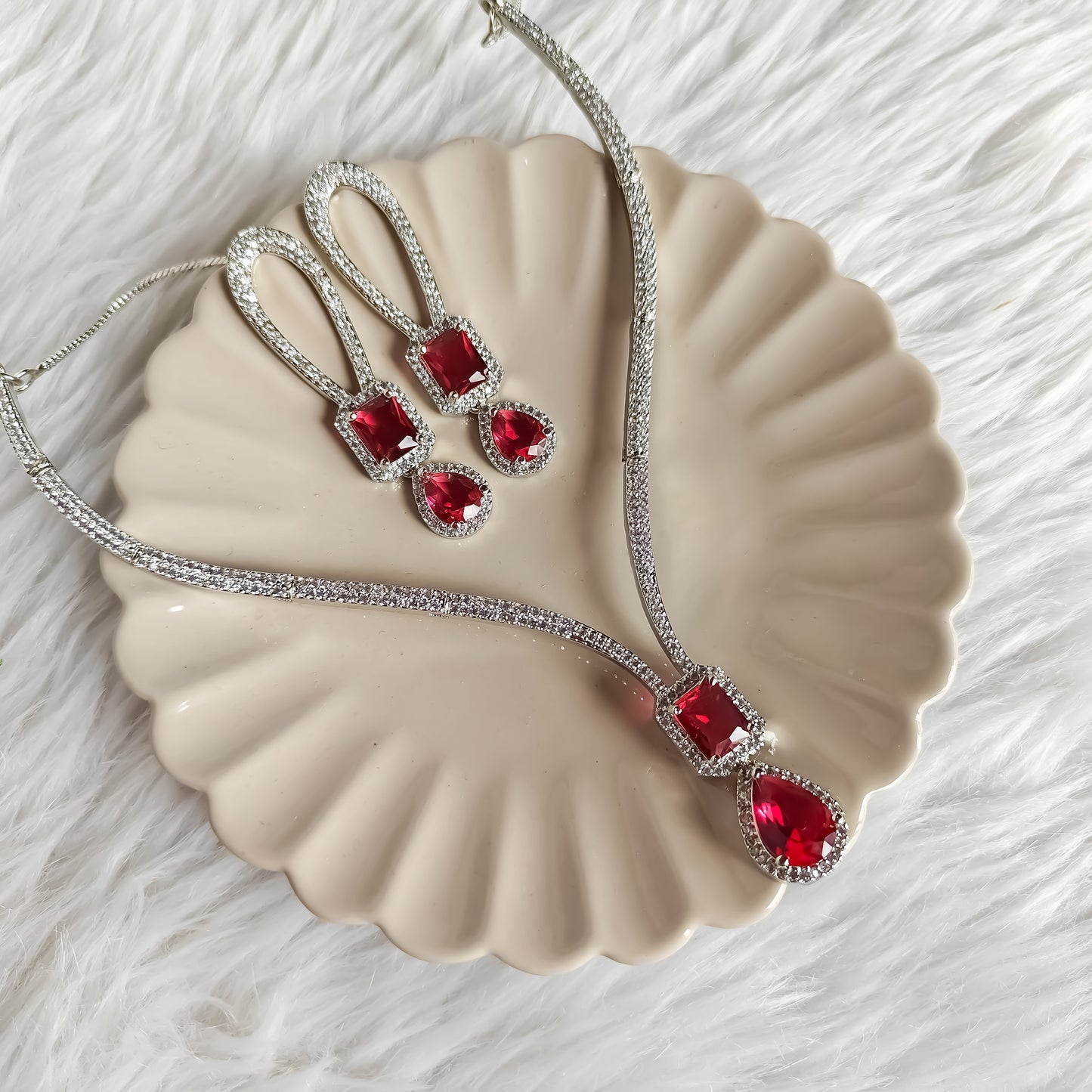 Deepika Inspired AD Necklace Set Red