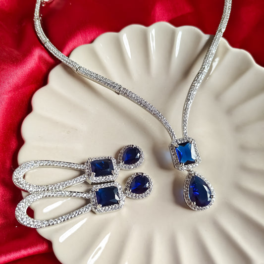 Deepika Inspired AD Necklace Set Blue