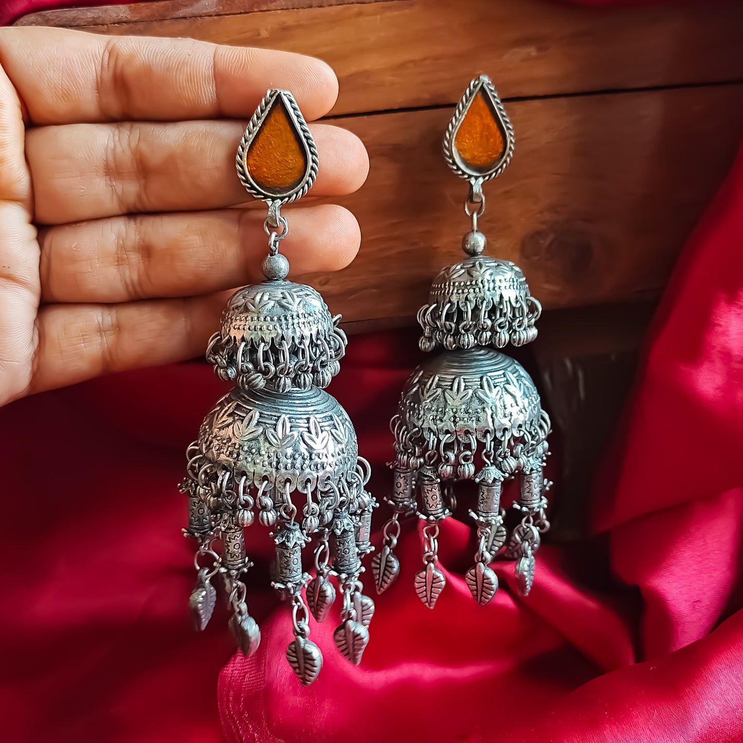 Aabru Afghani Jhumka Earrings - Burnt Orange