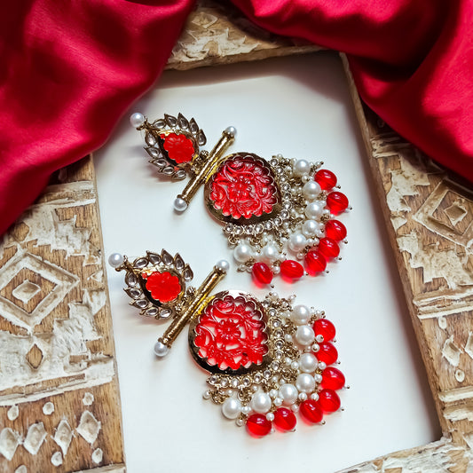 Shagun Cutwork Chandbali Earrings - Red