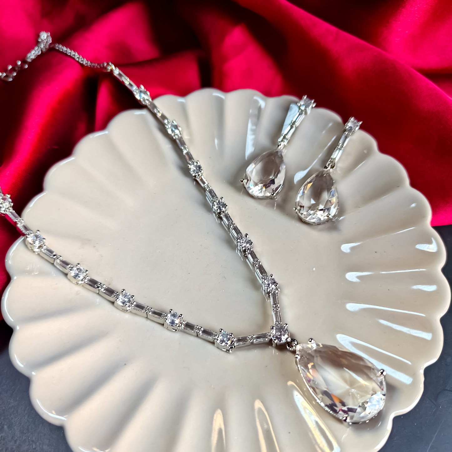 Sara Inspired AD Necklace Set- Crystal White