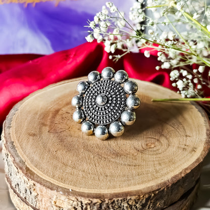 Round German Silver Adjustable Ring