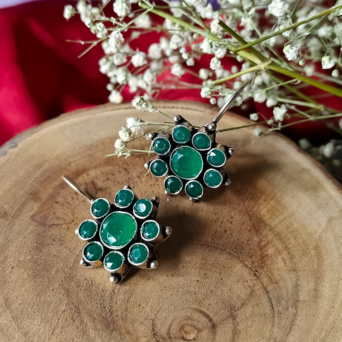 Green Floral Drop Earrings
