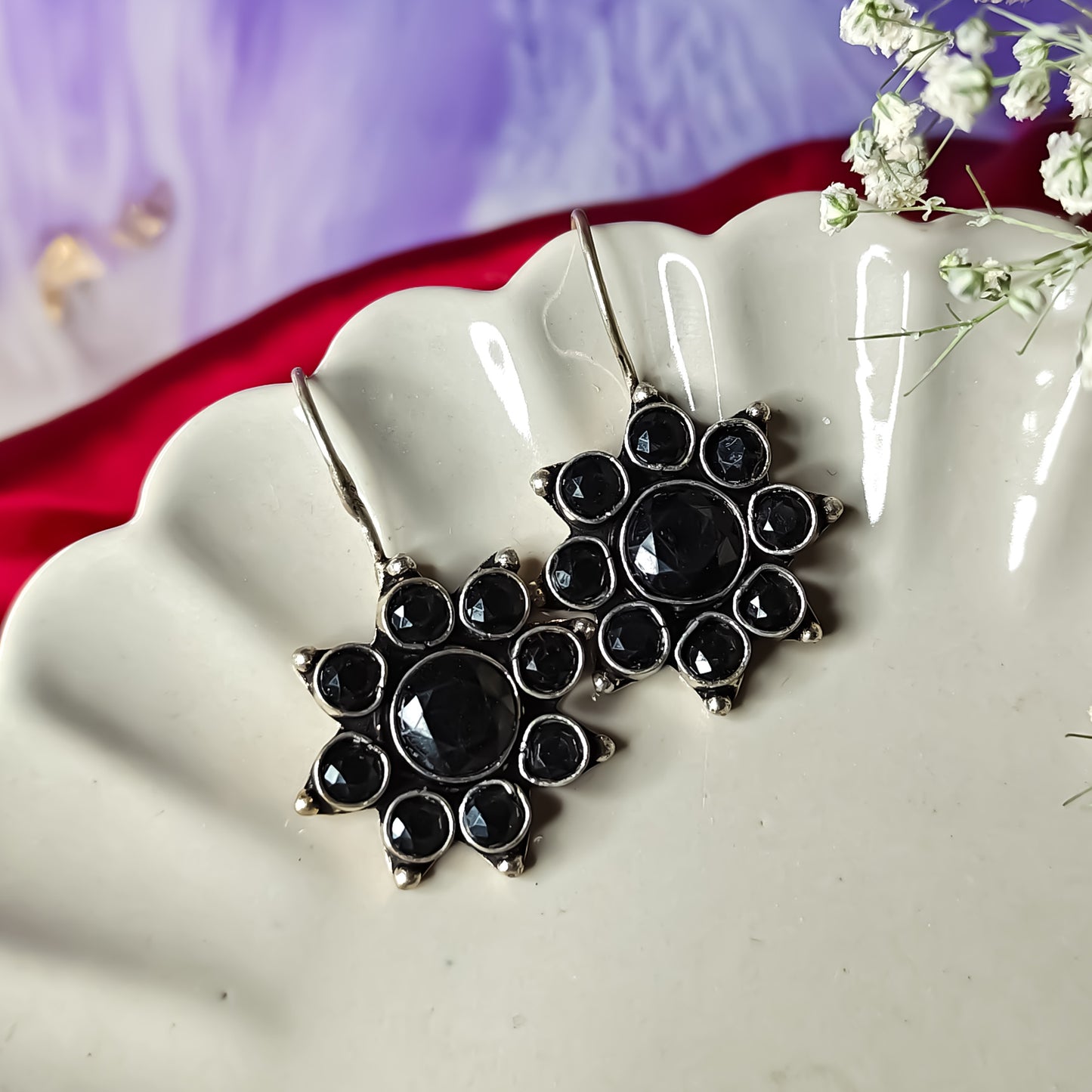Black Floral Drop Earrings