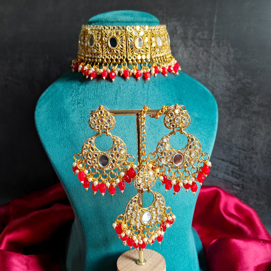 Mirror Necklace Set Red