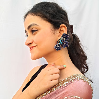 Juliana Crystal Hand Embroidered Earrings - Purple