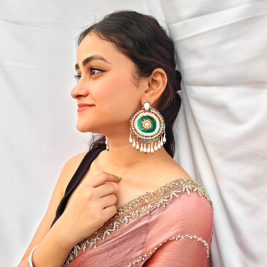 Rangoli Multi Hand Embroidered Earrings