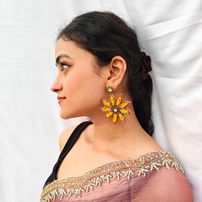 Sunny Sunflower Hand Embroidered Earrings