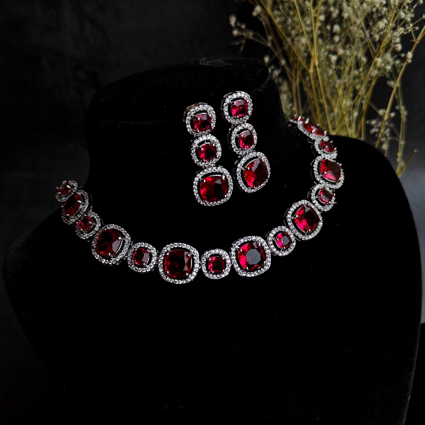 Rhea AD Necklace Set Red