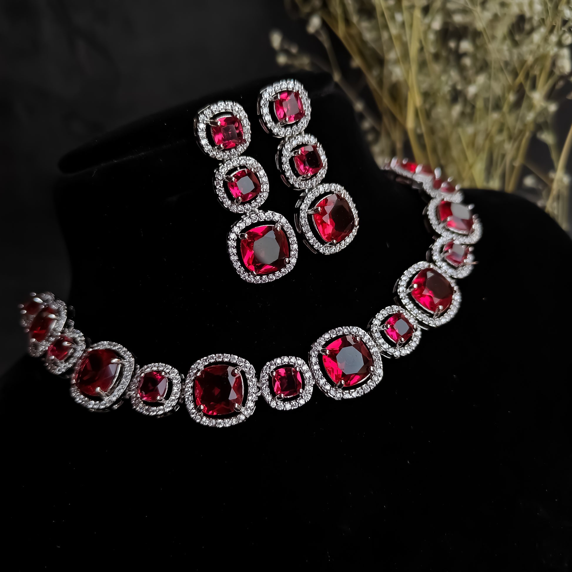 Rhea AD Necklace Set - Ruby Red