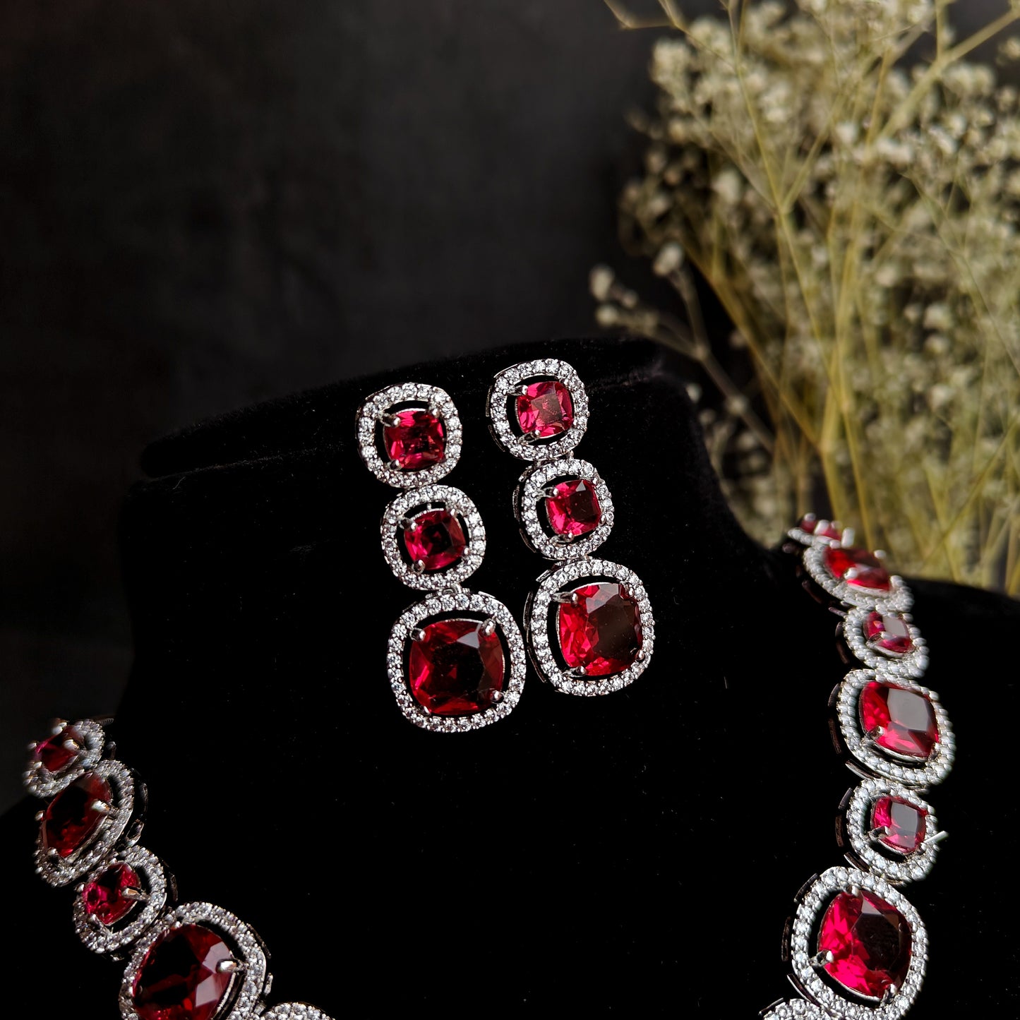 Rhea AD Necklace Set Red