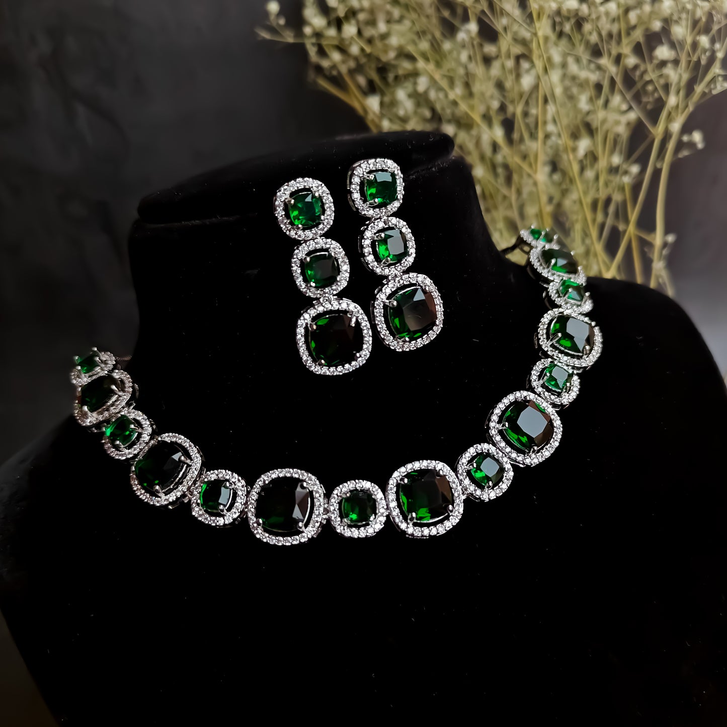 Rhea AD Necklace Set Emerald Green