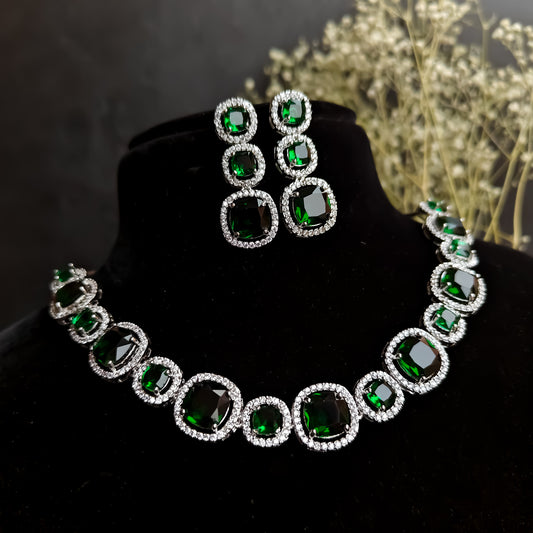 Rhea AD Necklace Set - Emerald Green