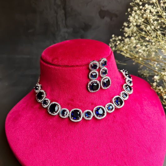 Rhea AD Necklace Set Navy - Blue