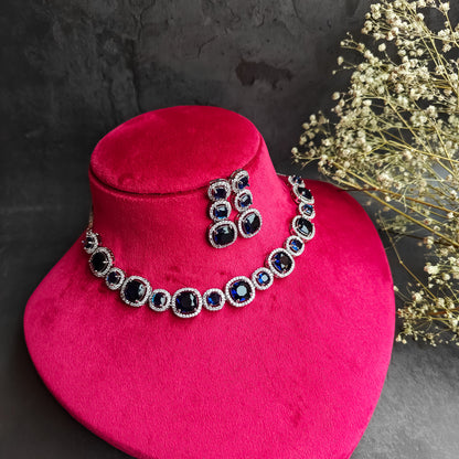 Rhea AD Necklace Set Navy - Blue