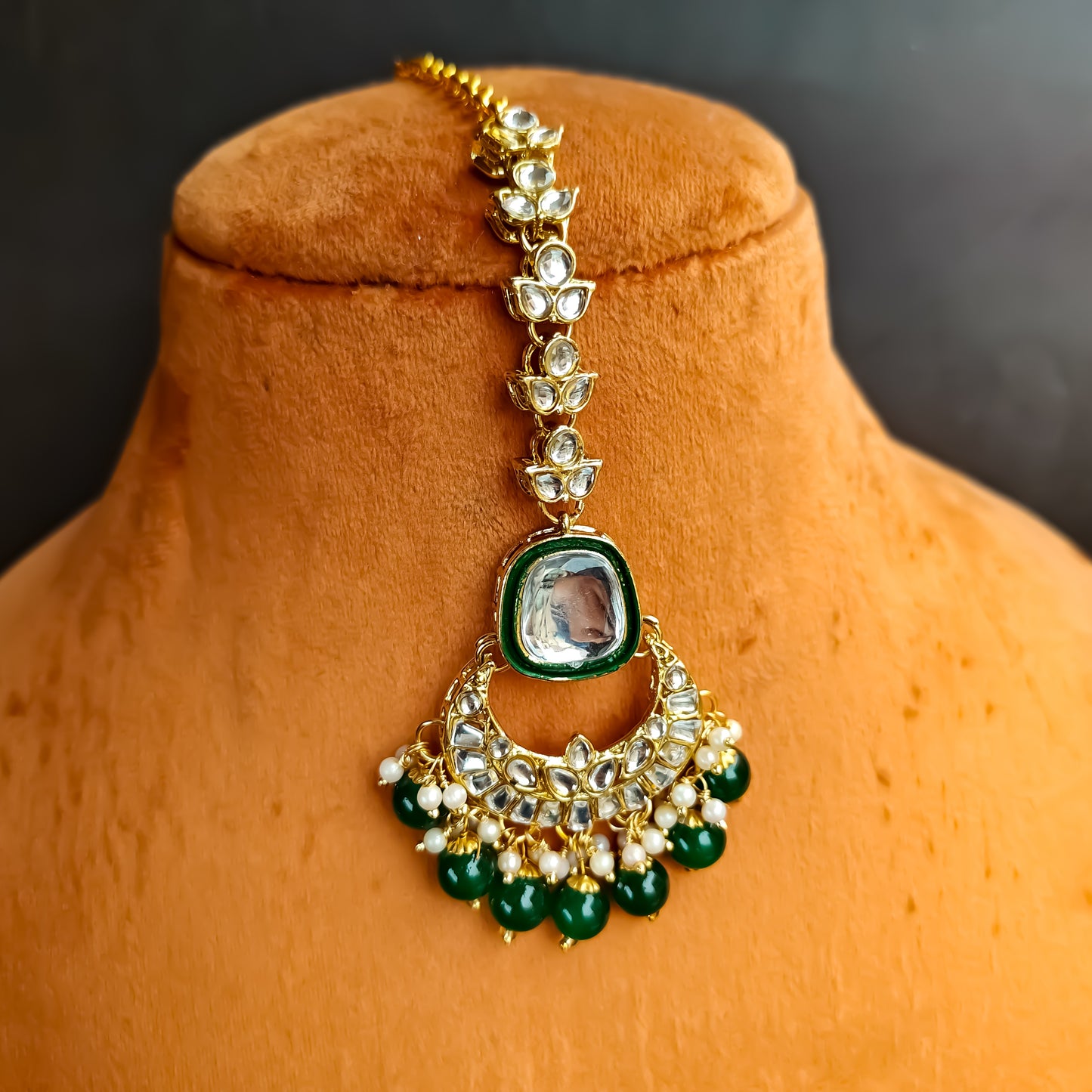 Deep Double layer Kundan Necklace Set Green