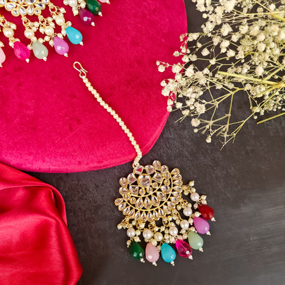 Amber Dabi Kundan Necklace Set - Multi