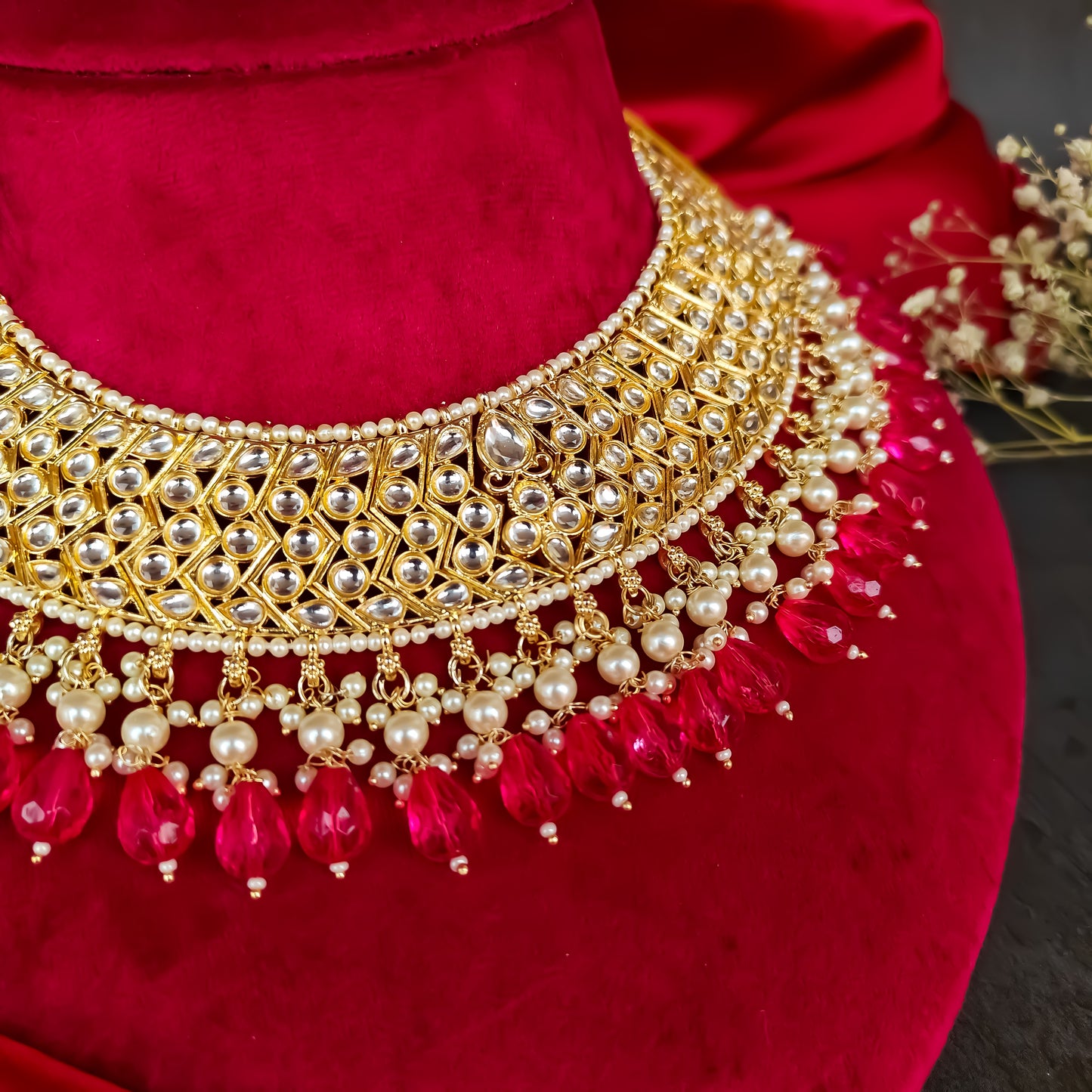 Jasleen Dabi Kundan Necklace Set - Hot Pink