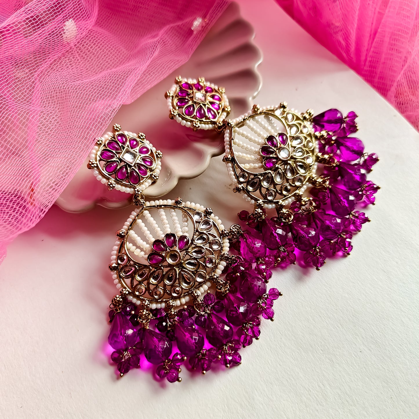 Kesar Chandbali Earrings Purple