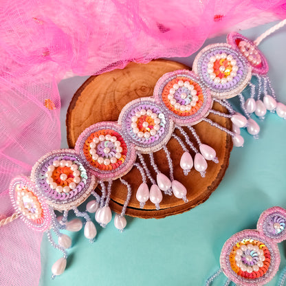 Serah Hand Embroidered Necklace set- Lavender