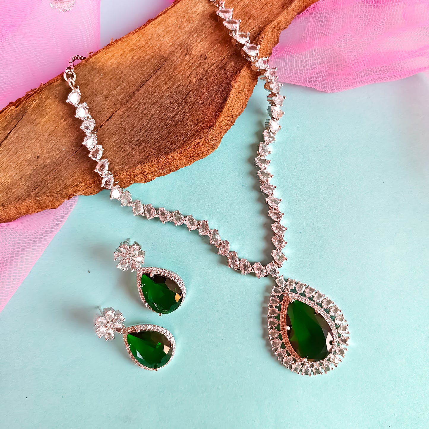 Elena Luxury AD Necklace Set Emerald Green
