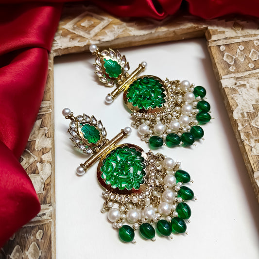 Shagun Cutwork Chandbali - Green