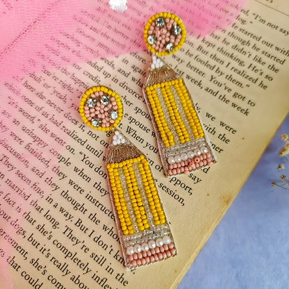 Quirky Pencil Hand Embroidered Earrings