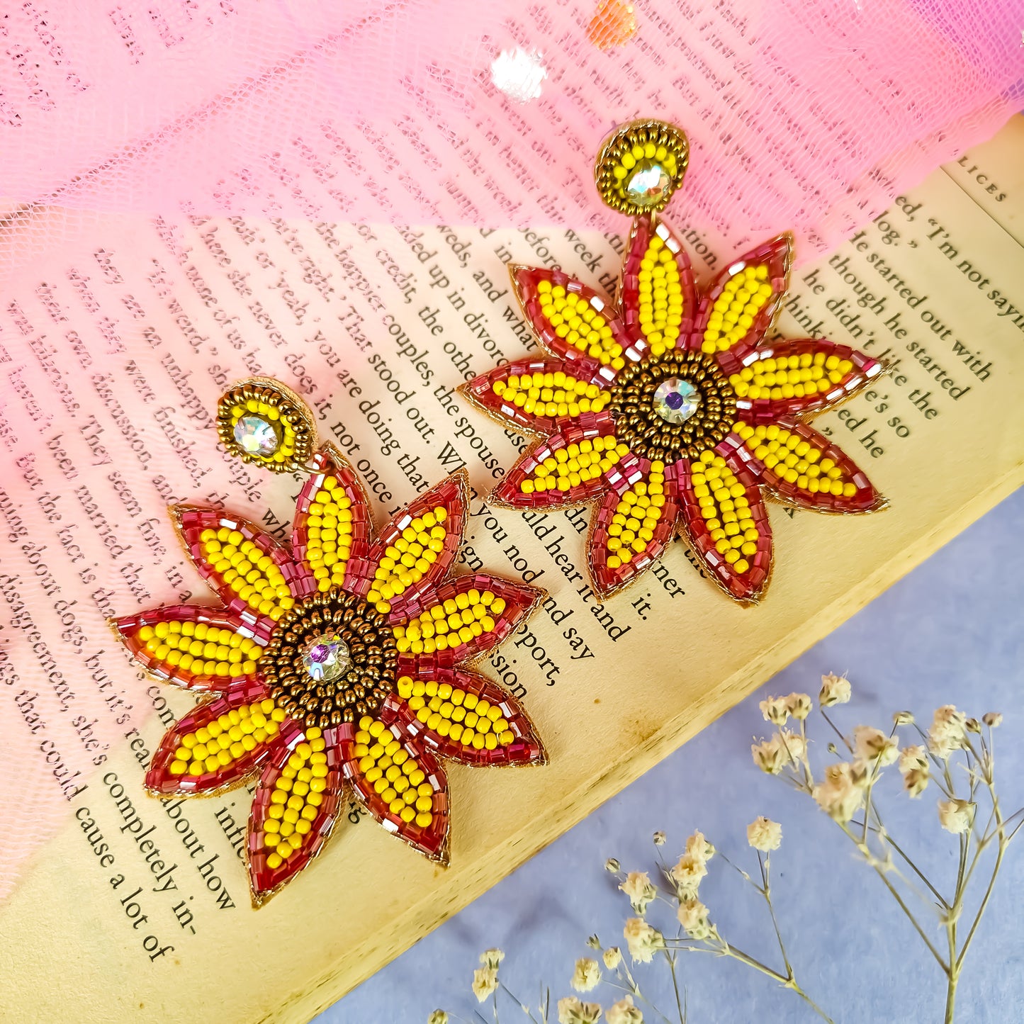 Sunny Sunflower Hand Embroidered Earrings