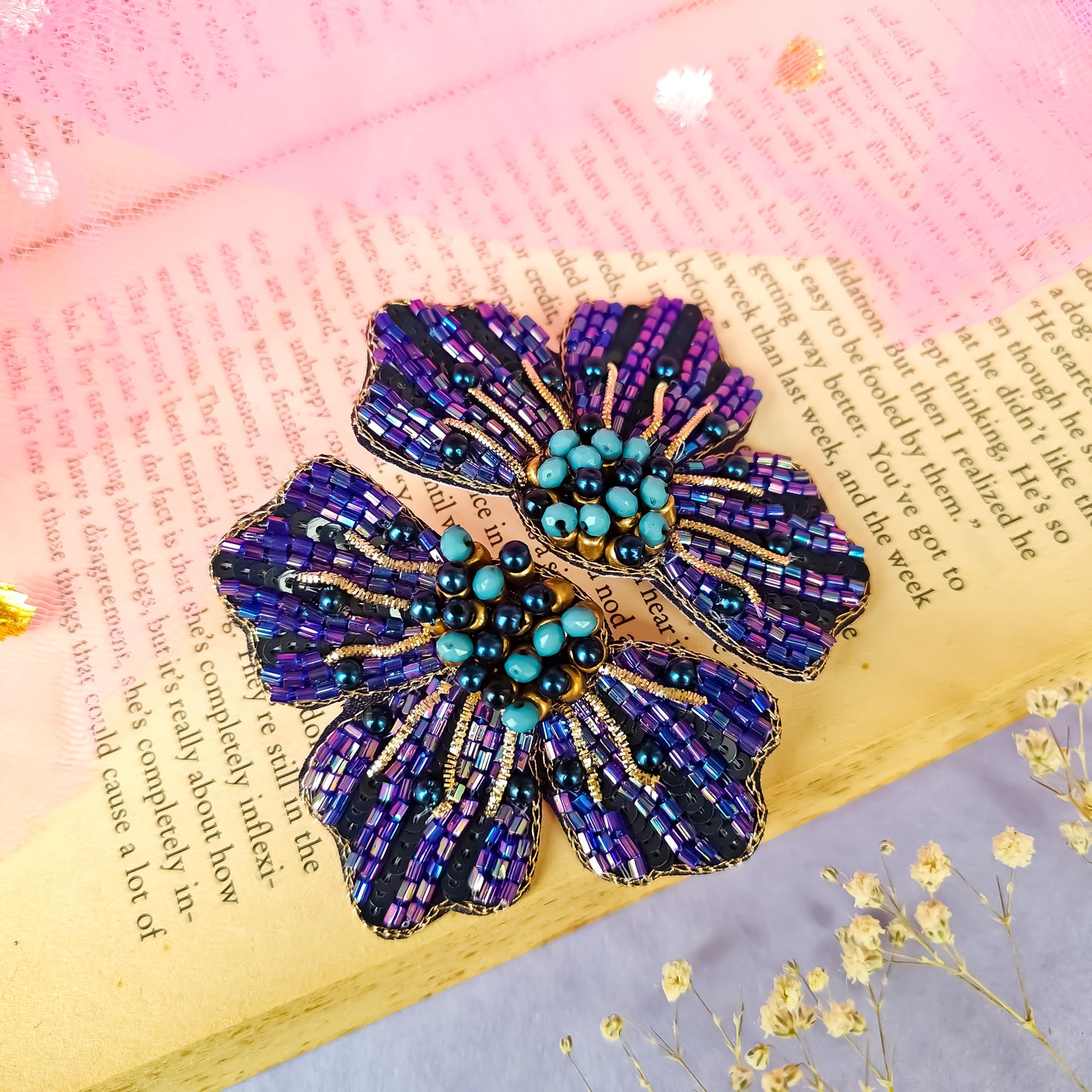 Juliana Crystal Hand Embroidered Earrings - Purple