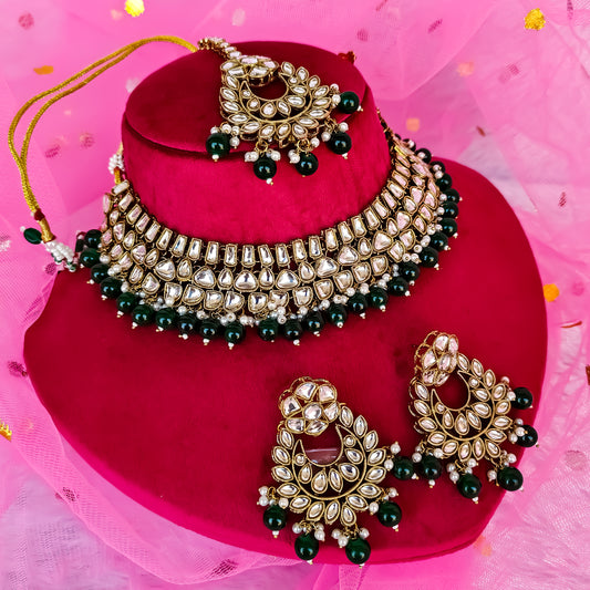 Kisma Dabi UNCUT Kundan Necklace Set - Green