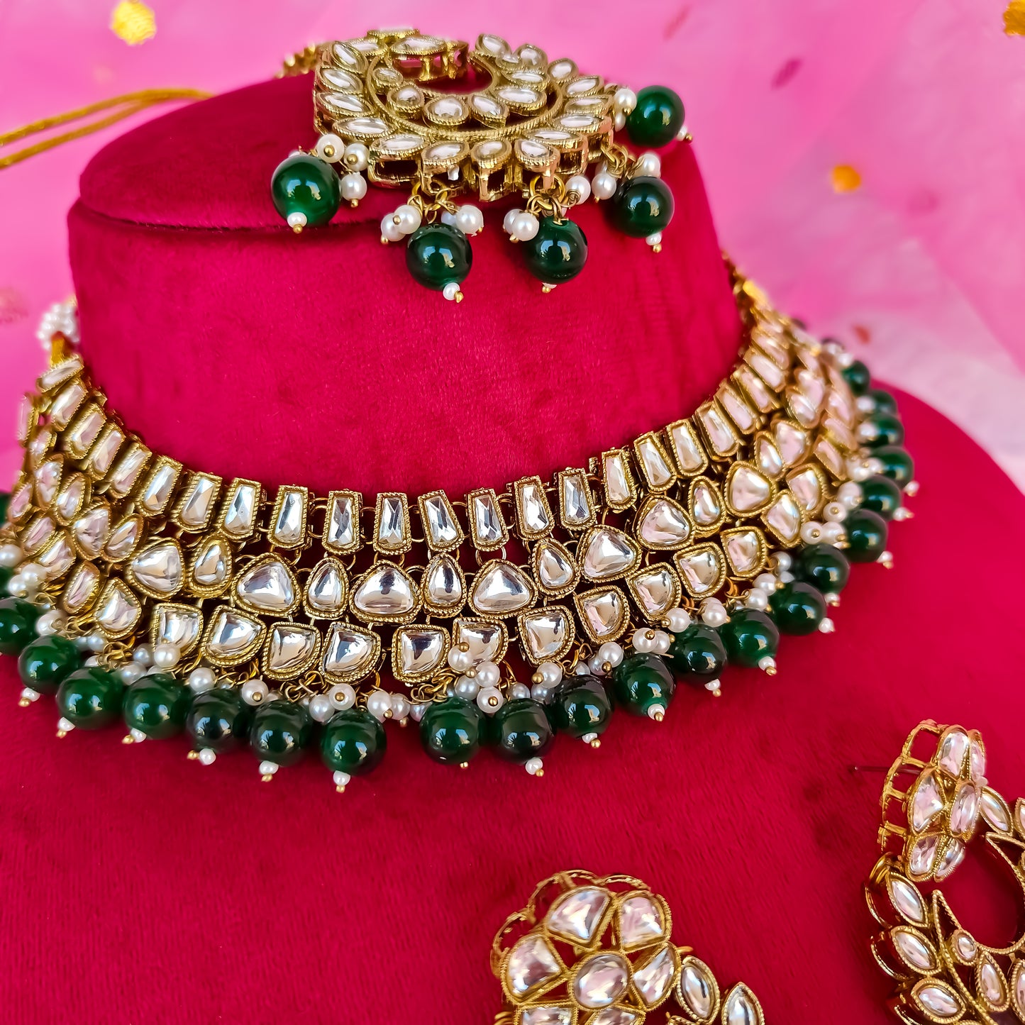 Kisma Dabi UNCUT Kundan Necklace Set - Green
