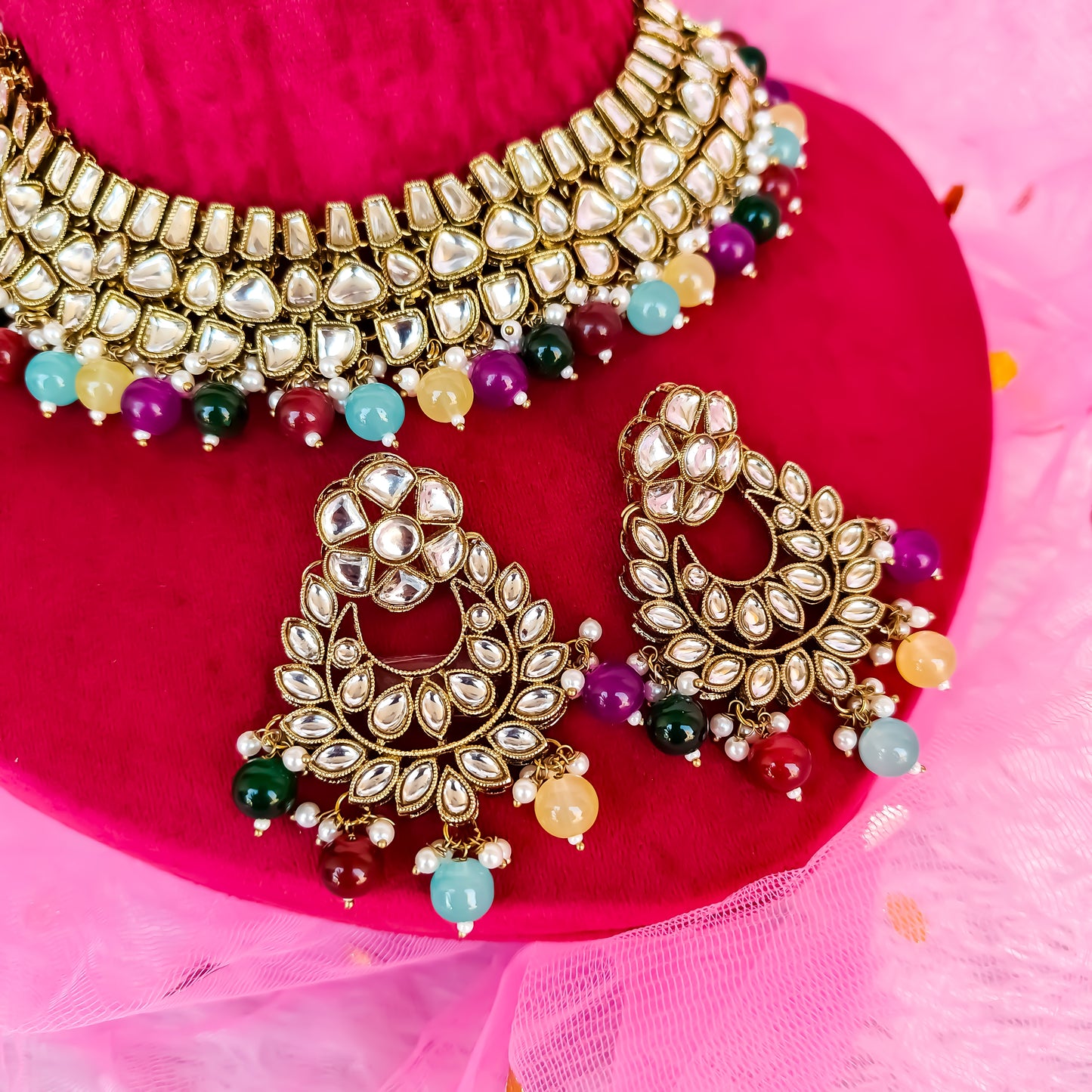 Kisma Dabi UNCUT Kundan Necklace Set - Multi