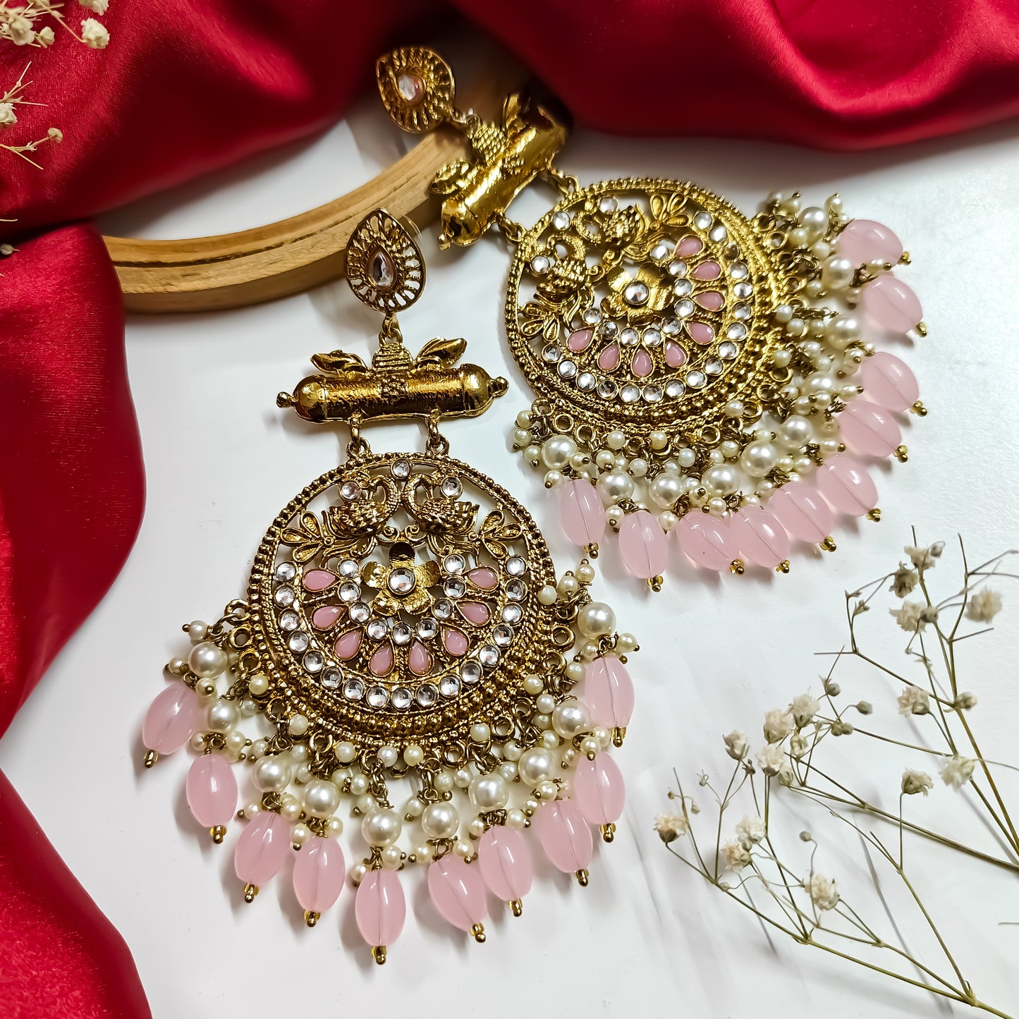 Preet Chandbali Earrings - Baby Pink