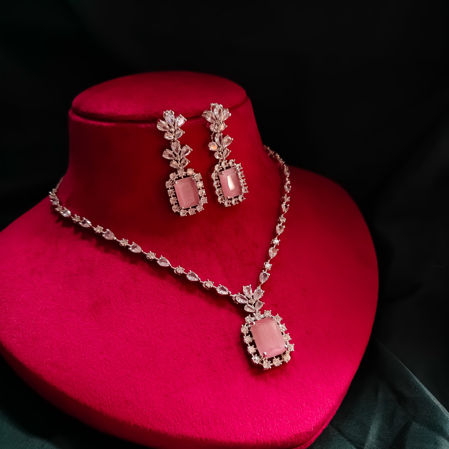 Alia Bhatt Inspired AD Necklace Set - Pastel Pink