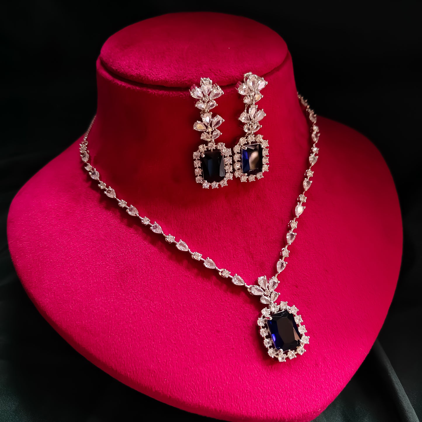 Alia Bhatt Inspired AD Necklace Set - Blue