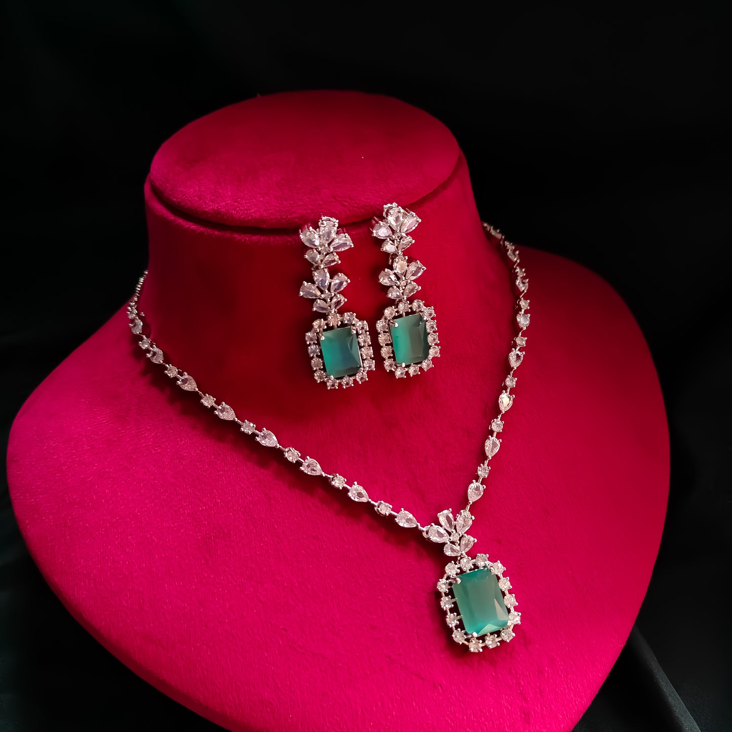 Alia Bhatt Inspired AD Necklace Set - Pastel Green