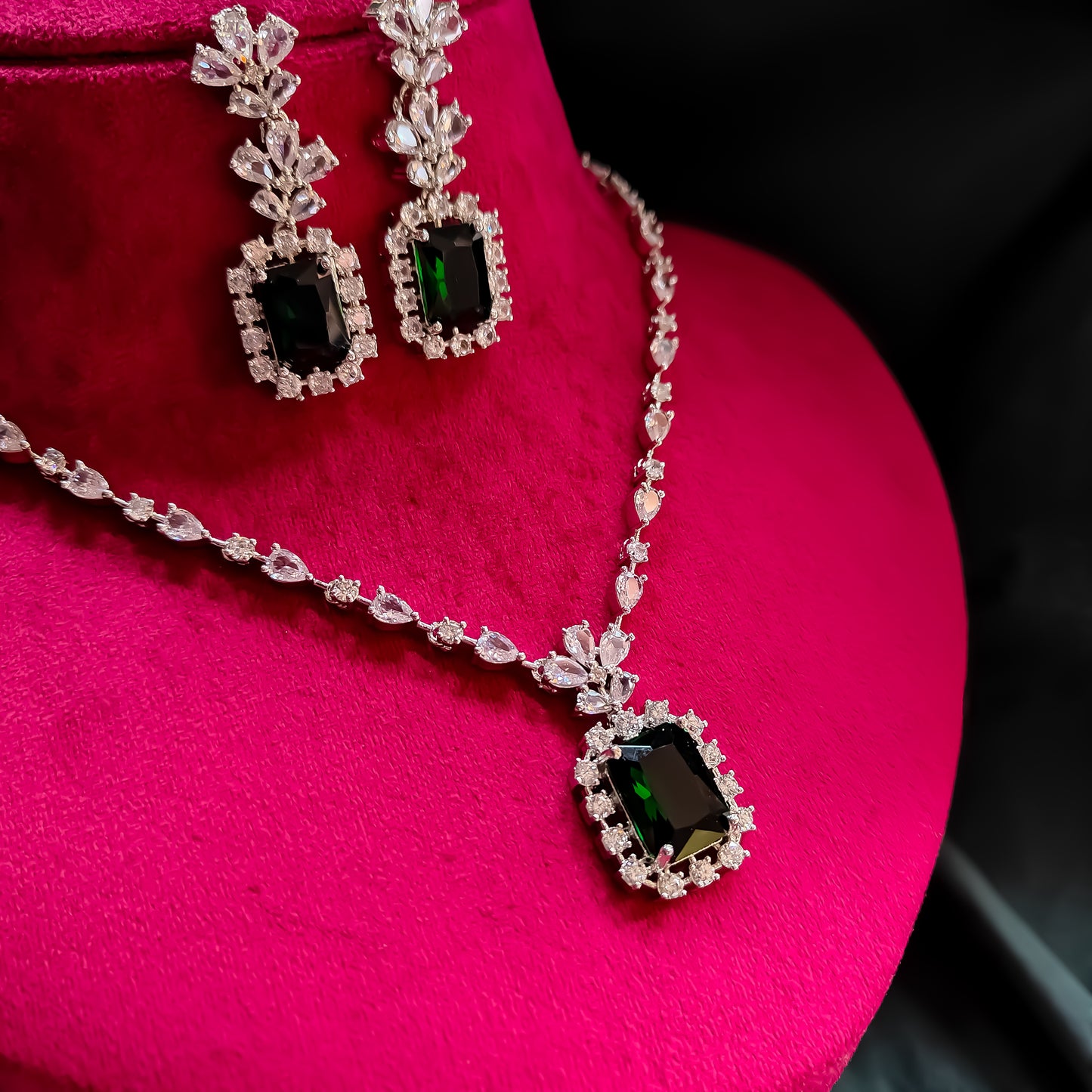 Alia Bhatt Inspired AD Necklace Set - Emerald Green